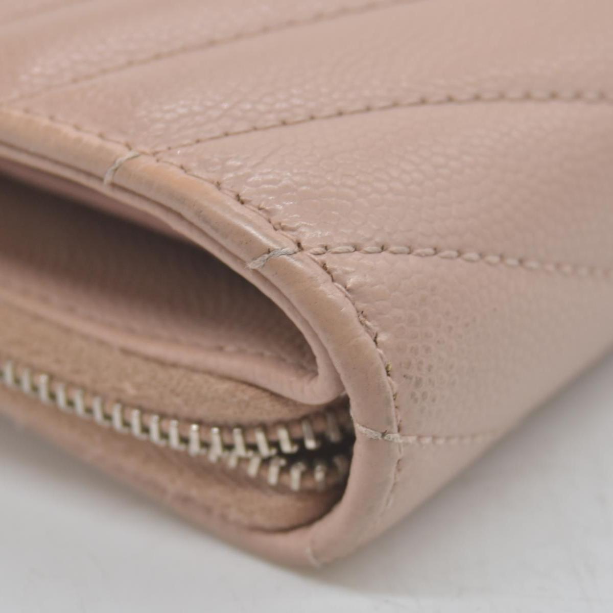 $625 Saint Laurent Grain De Poudre Matelasse Chevron Monogram Compact Zip Around Wallet Pink