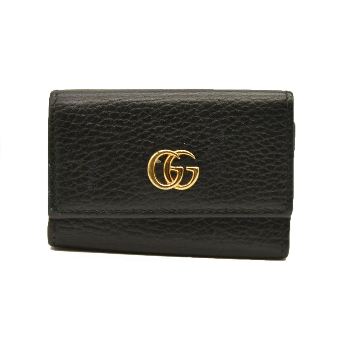 Gucci Pebbled Calfskin GG Marmont 6 Key Holder Black