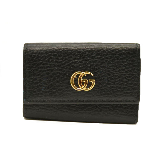 Gucci Pebbled Calfskin GG Marmont 6 Key Holder Black