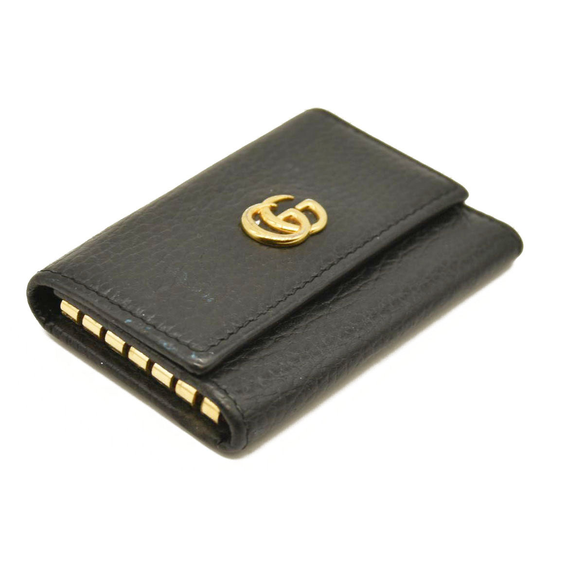 Gucci Pebbled Calfskin GG Marmont 6 Key Holder Black