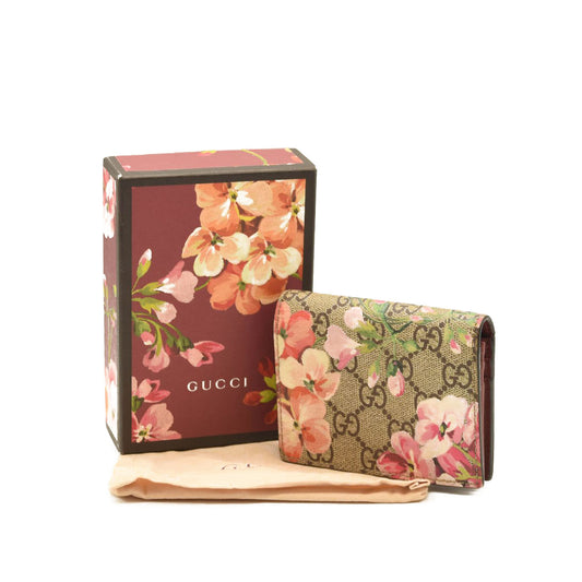 GUCCI GG Supreme Monogram Blooms Card Case Beige Multicolor Dry Rose