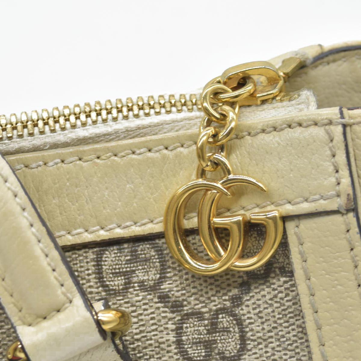 Gucci GG Supreme Monogram Textured Dollar Calfskin Web Small Ophidia Tote Bag Beige Ebony Mystic White