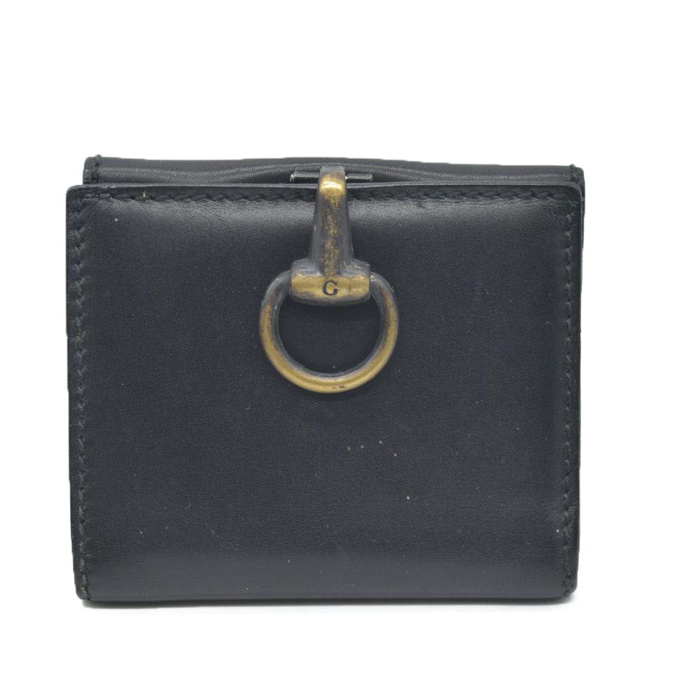 $590 Gucci Vintage Horsebit Bifold Wallet Leather Black