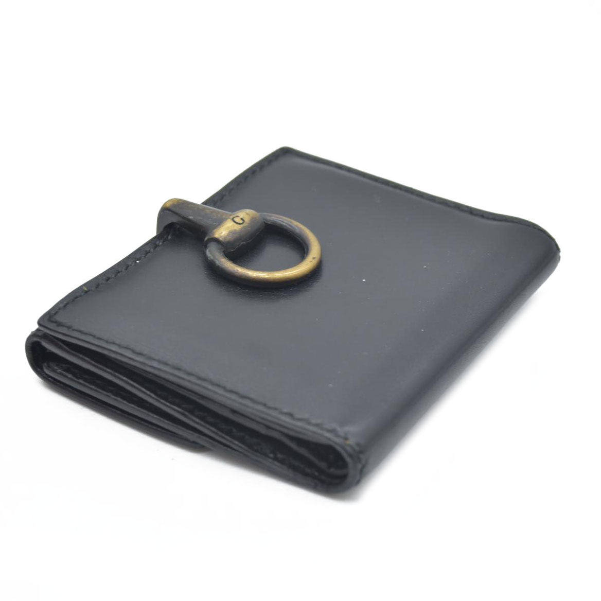 $590 Gucci Vintage Horsebit Bifold Wallet Leather Black