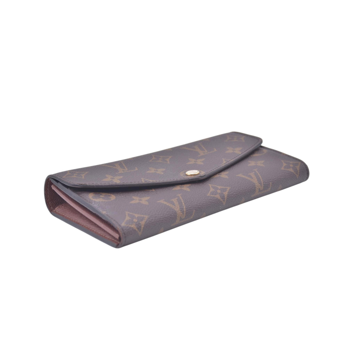 $790 LOUIS VUITTON Monogram Envelope Portefeuille Sarah Wallet Brown 10021369