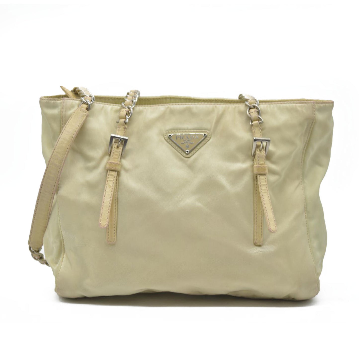 $2520 CONSIGNMENT PRADA Chain Shoulder Bag Nylon Beige