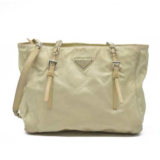 $2520 CONSIGNMENT PRADA Chain Shoulder Bag Nylon Beige