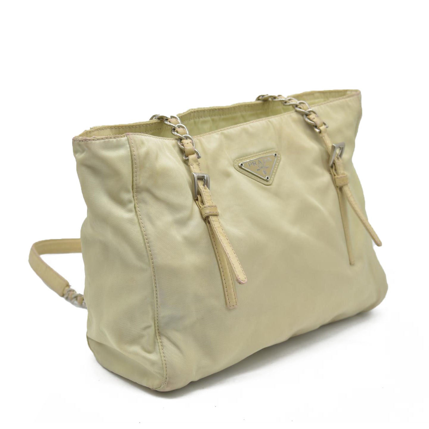 $2520 CONSIGNMENT PRADA Chain Shoulder Bag Nylon Beige