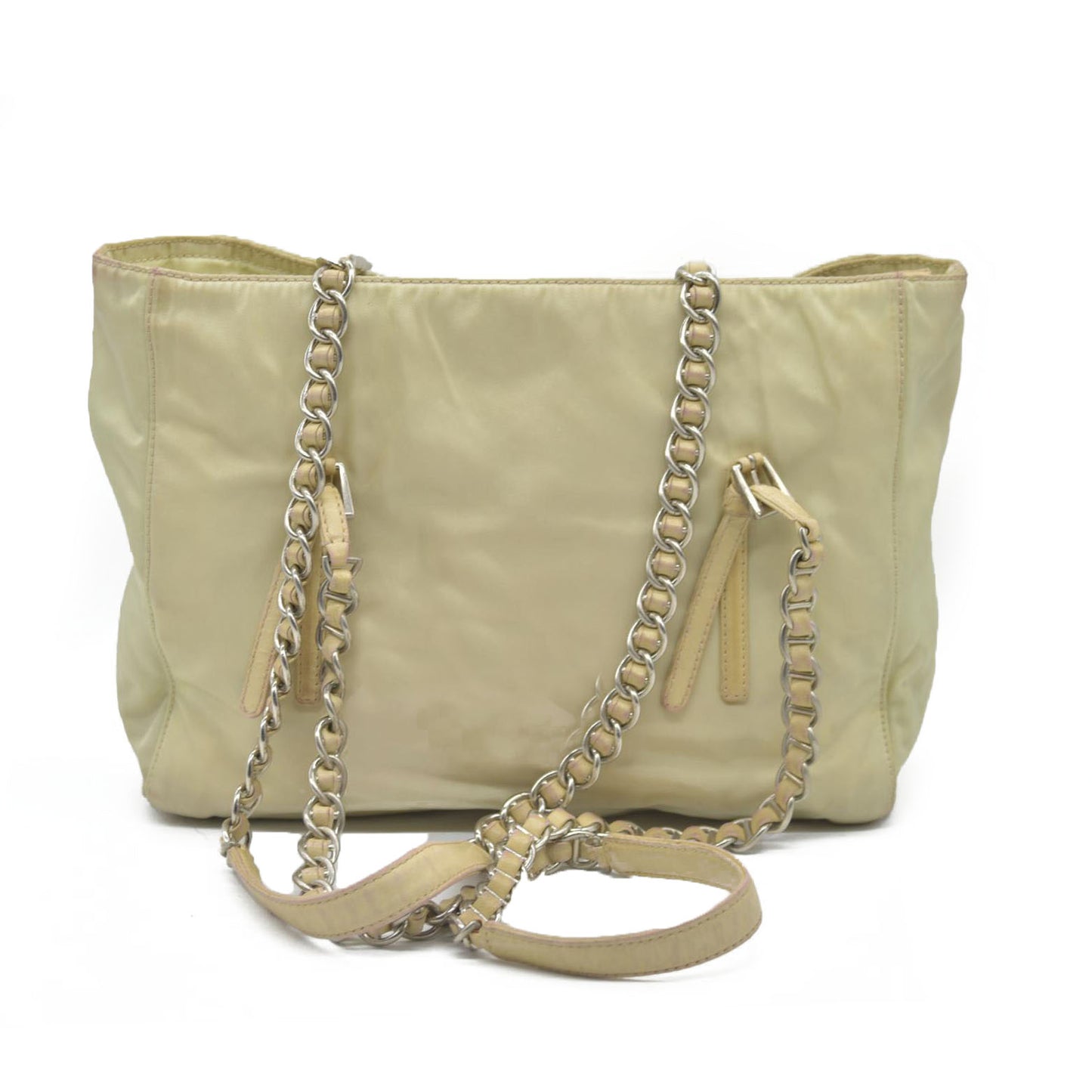 $2520 CONSIGNMENT PRADA Chain Shoulder Bag Nylon Beige