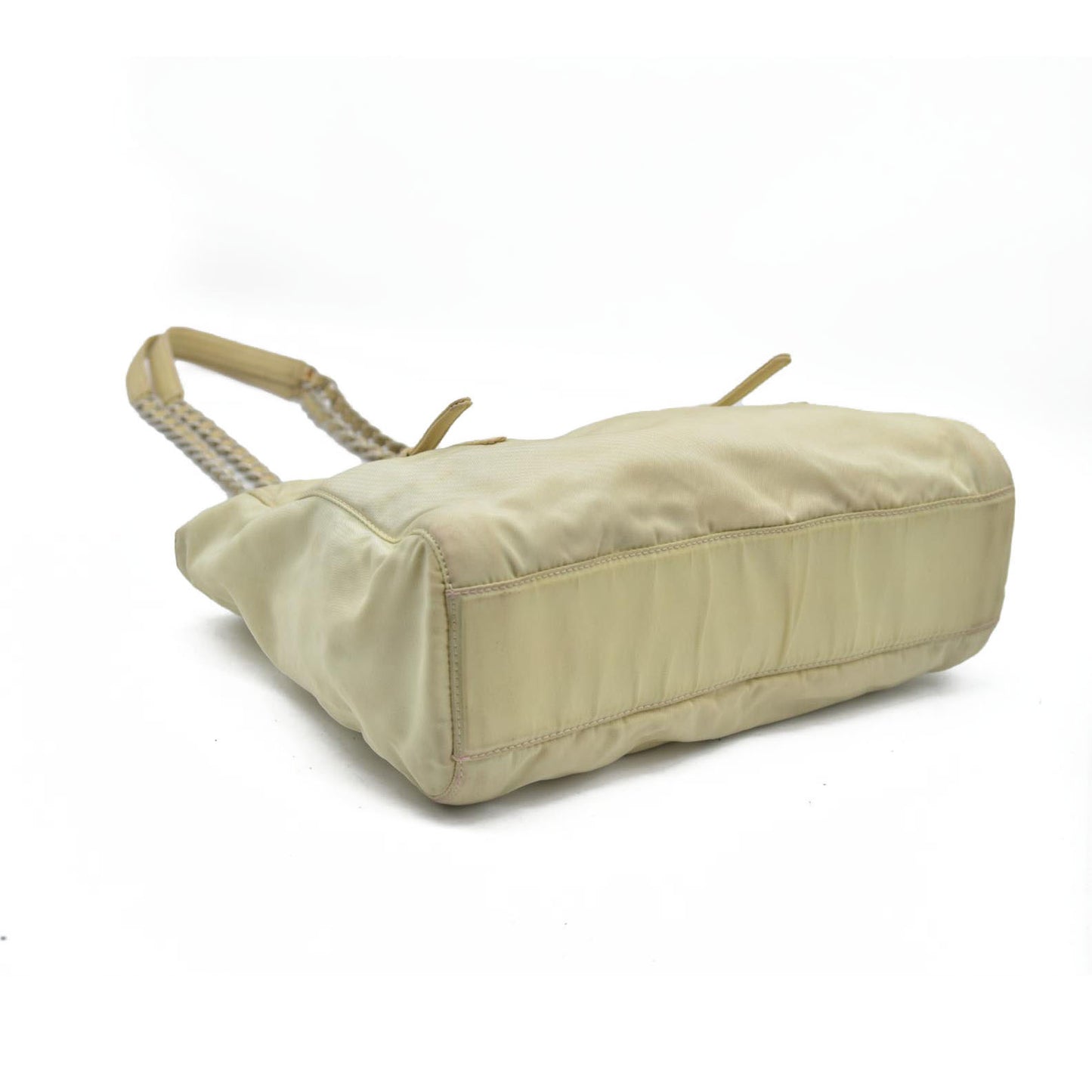 $2520 CONSIGNMENT PRADA Chain Shoulder Bag Nylon Beige