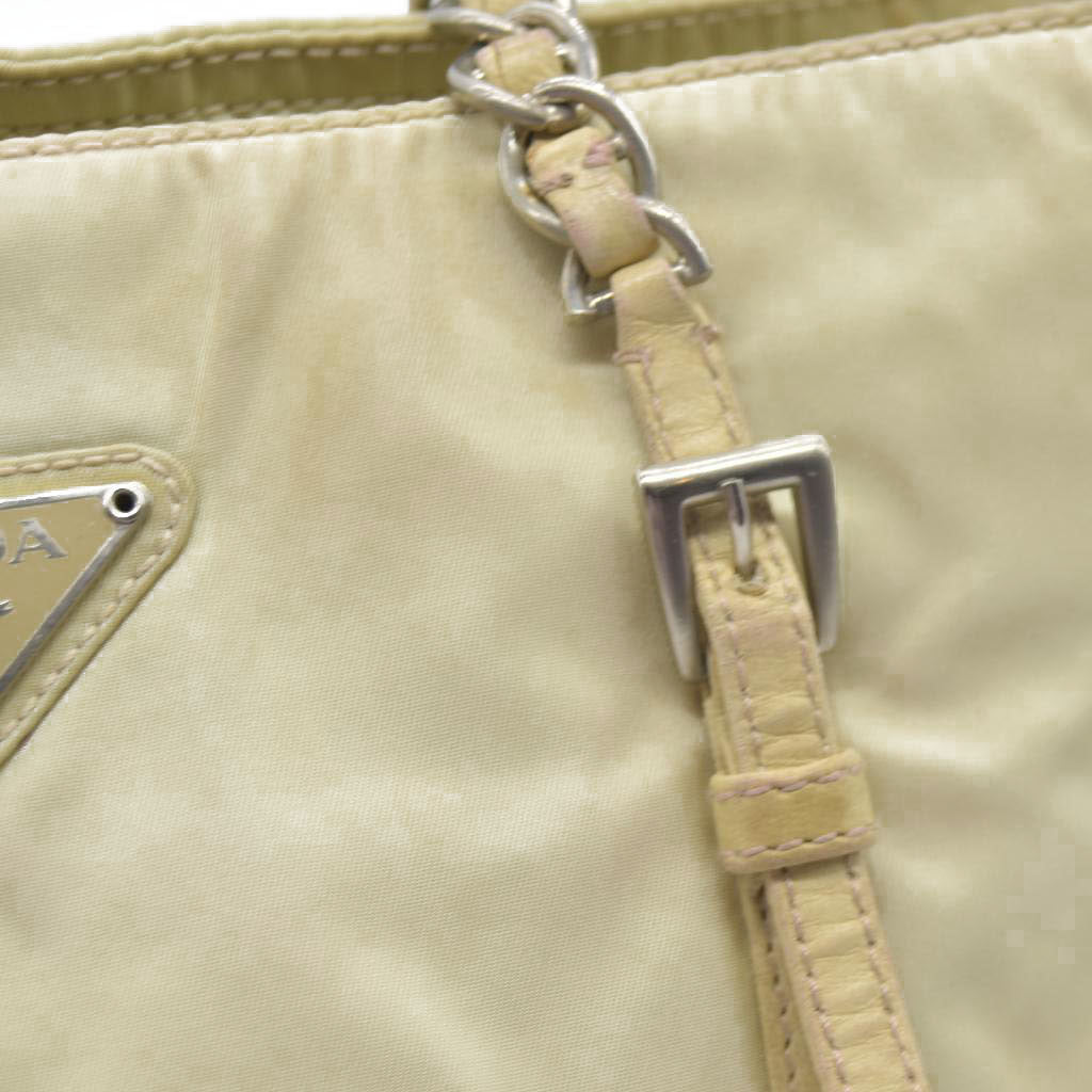 $2520 CONSIGNMENT PRADA Chain Shoulder Bag Nylon Beige