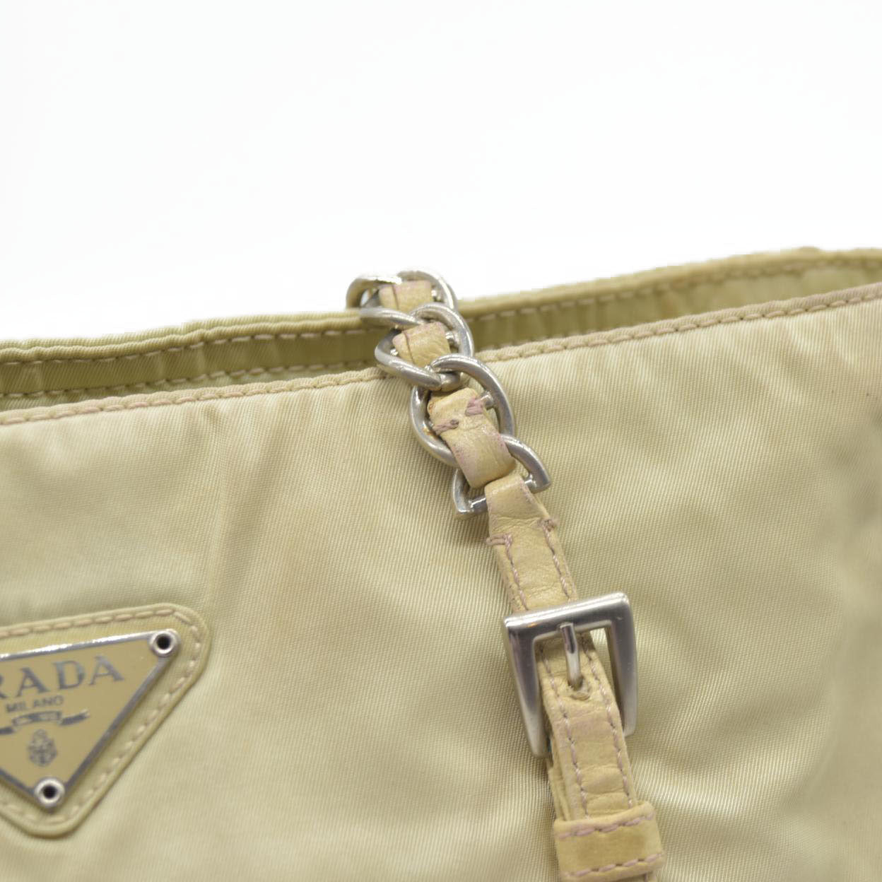 $2520 CONSIGNMENT PRADA Chain Shoulder Bag Nylon Beige