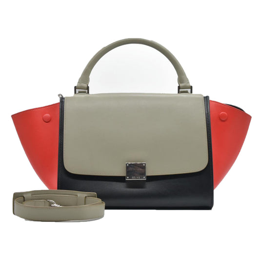 $2950 Celine Smooth Calfskin Small Tri-Color Trapeze Taupe
