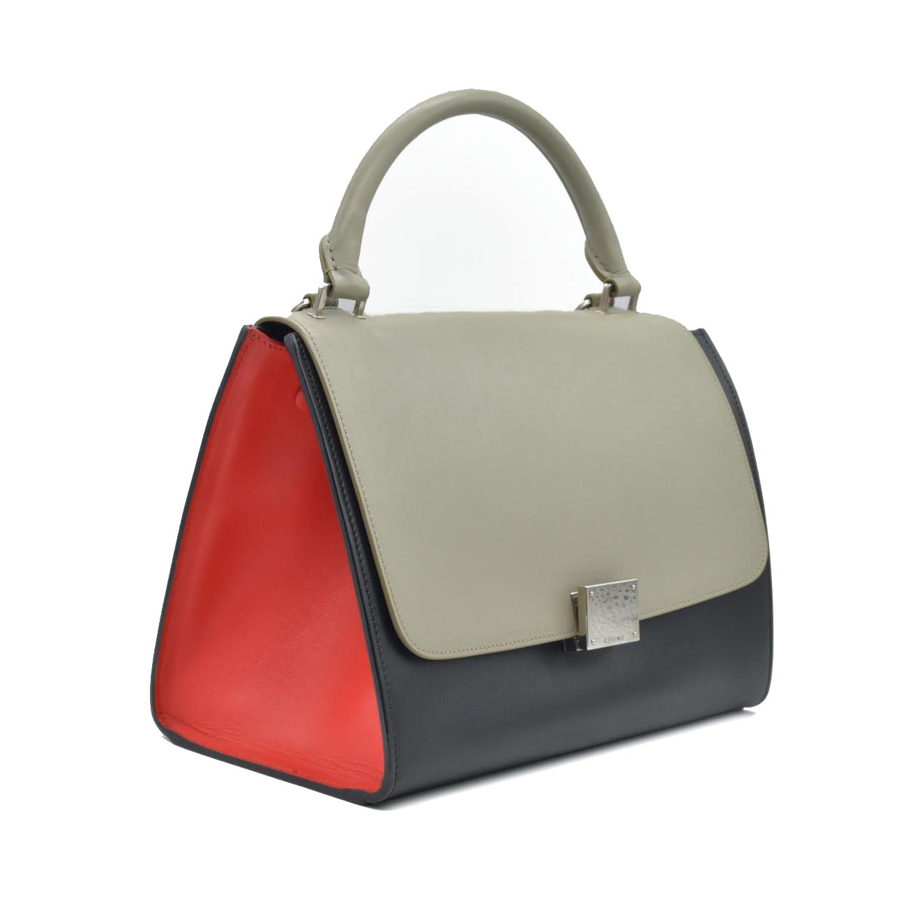 $2950 Celine Smooth Calfskin Small Tri-Color Trapeze Taupe