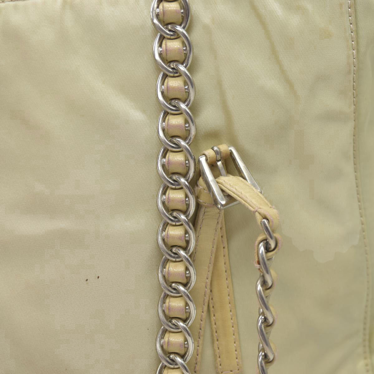 $2520 CONSIGNMENT PRADA Chain Shoulder Bag Nylon Beige