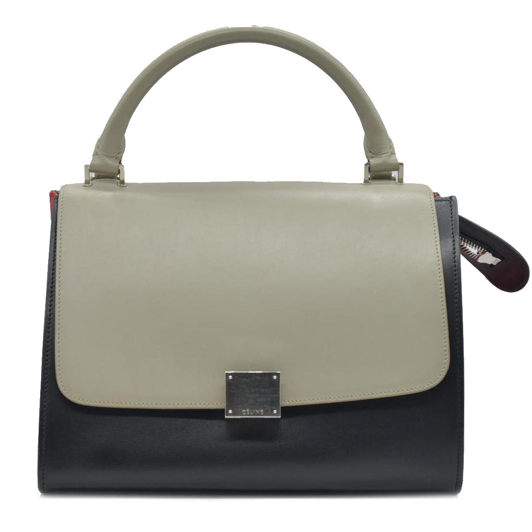$2950 Celine Smooth Calfskin Small Tri-Color Trapeze Taupe