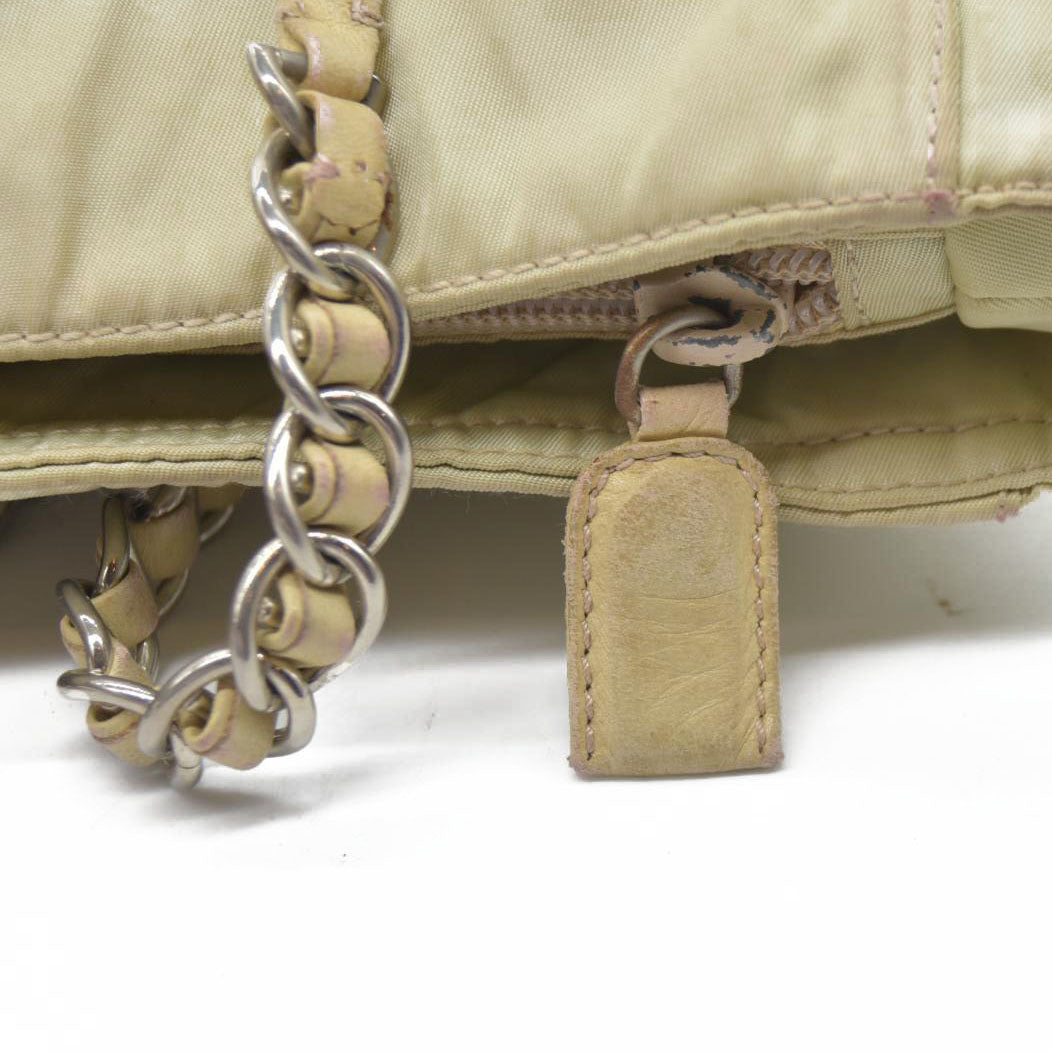 $2520 CONSIGNMENT PRADA Chain Shoulder Bag Nylon Beige