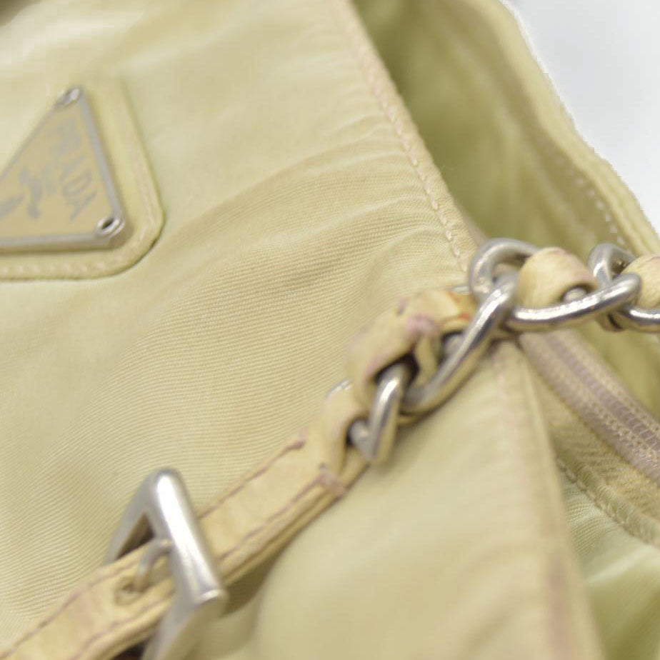 $2520 CONSIGNMENT PRADA Chain Shoulder Bag Nylon Beige