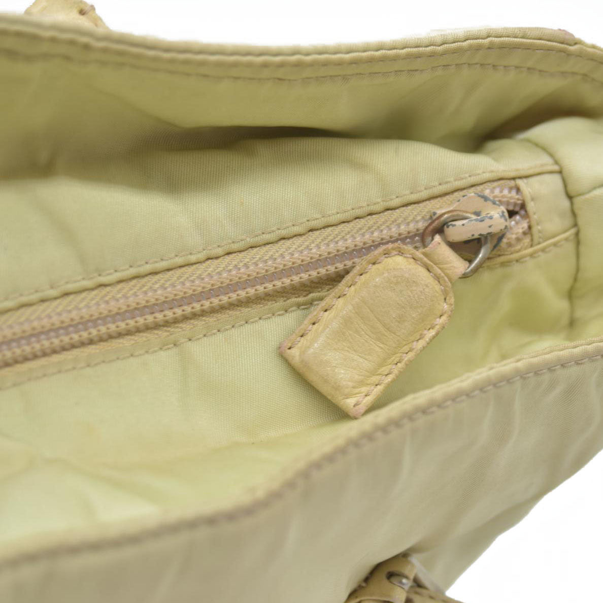 $2520 CONSIGNMENT PRADA Chain Shoulder Bag Nylon Beige