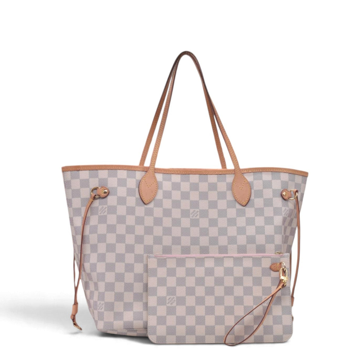 $2240 2018 Louis Vuitton Damier Azur Neverfull MM Rose Ballerine with Pouch 10021297