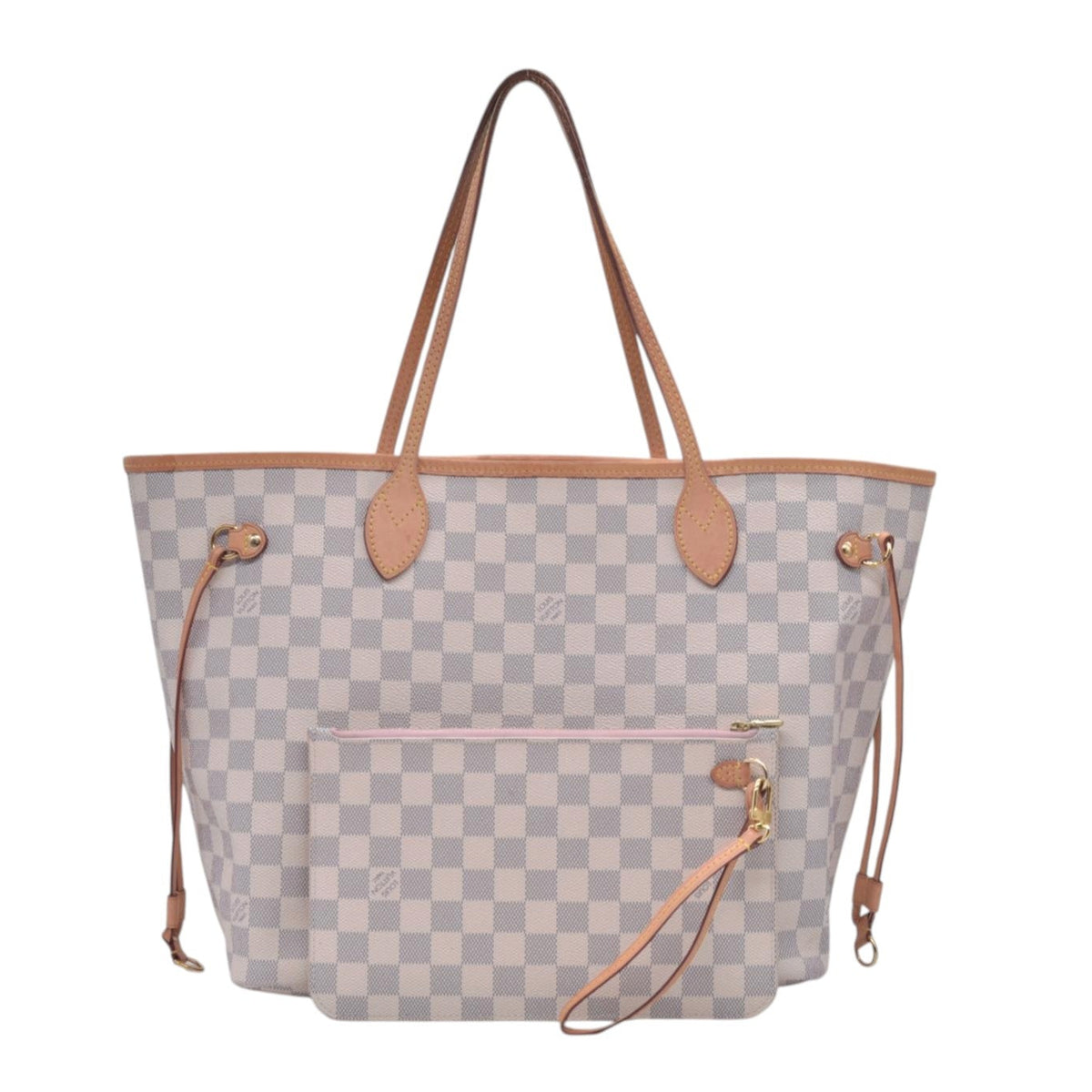 $2240 2018 Louis Vuitton Damier Azur Neverfull MM Rose Ballerine with Pouch 10021297