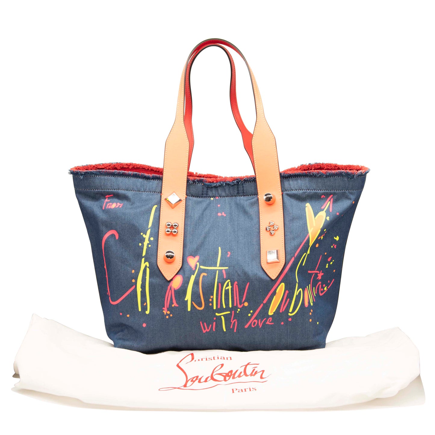 NEW Christian Louboutin Medium Frangibus Print Denim Tote