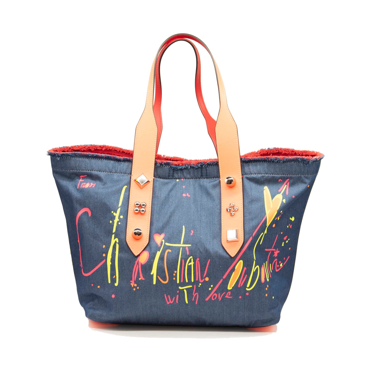 NEW Christian Louboutin Medium Frangibus Print Denim Tote