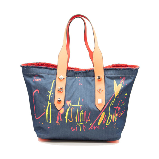 NEW Christian Louboutin Medium Frangibus Print Denim Tote