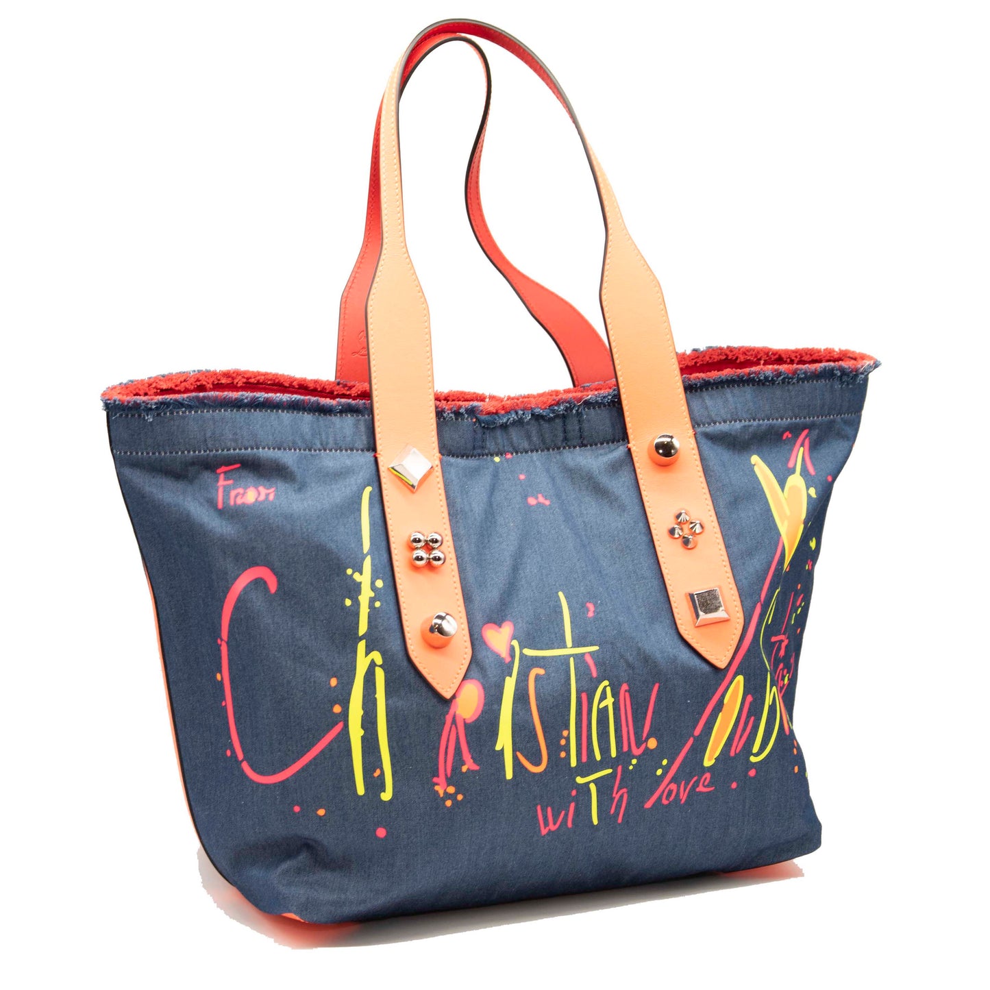 NEW Christian Louboutin Medium Frangibus Print Denim Tote