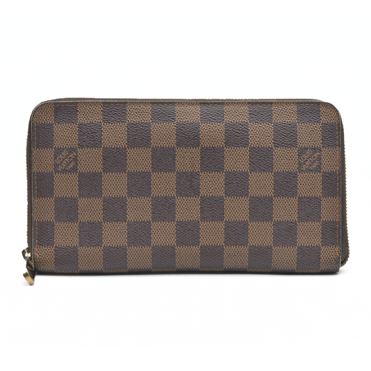 AUCTION $1060 Louis Vuitton Damier Zippy Zip Around Organizer Long Wallet Brown VI0036