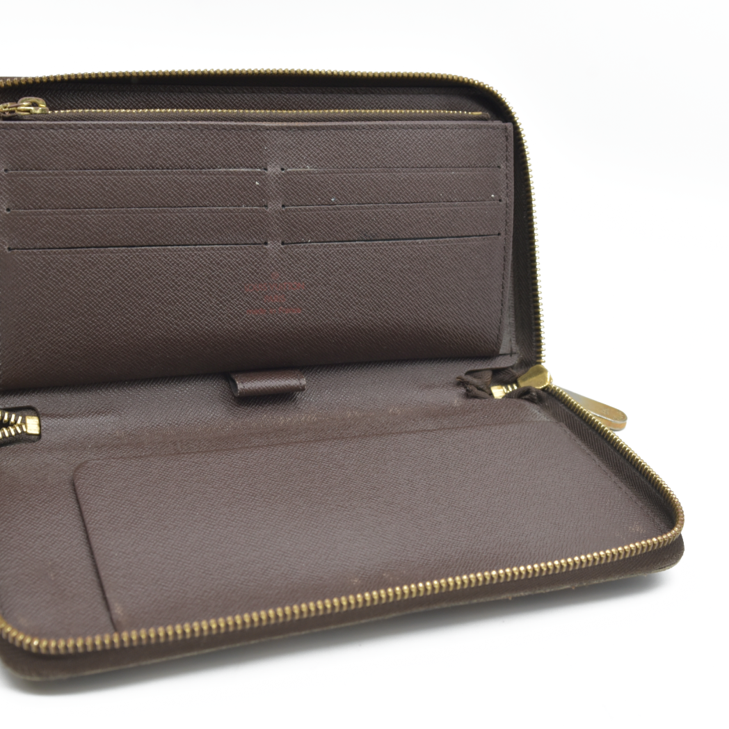 AUCTION $1060 Louis Vuitton Damier Zippy Zip Around Organizer Long Wallet Brown VI0036