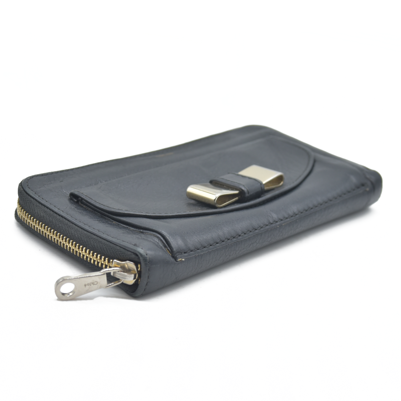 AUCTION $550 Chloe Lily Leather Zip Around Long Wallet Purse Black