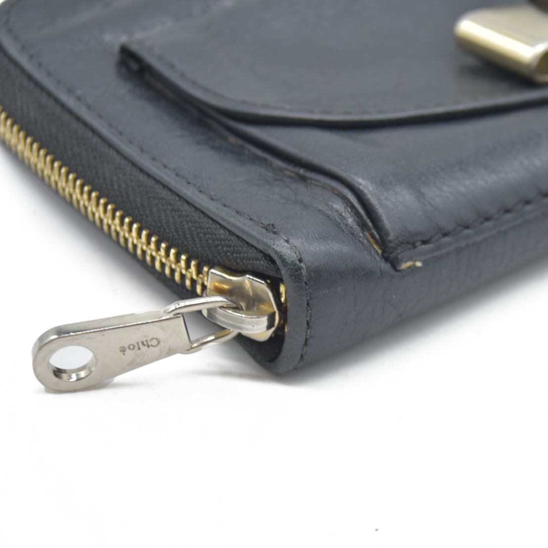 AUCTION $550 Chloe Lily Leather Zip Around Long Wallet Purse Black