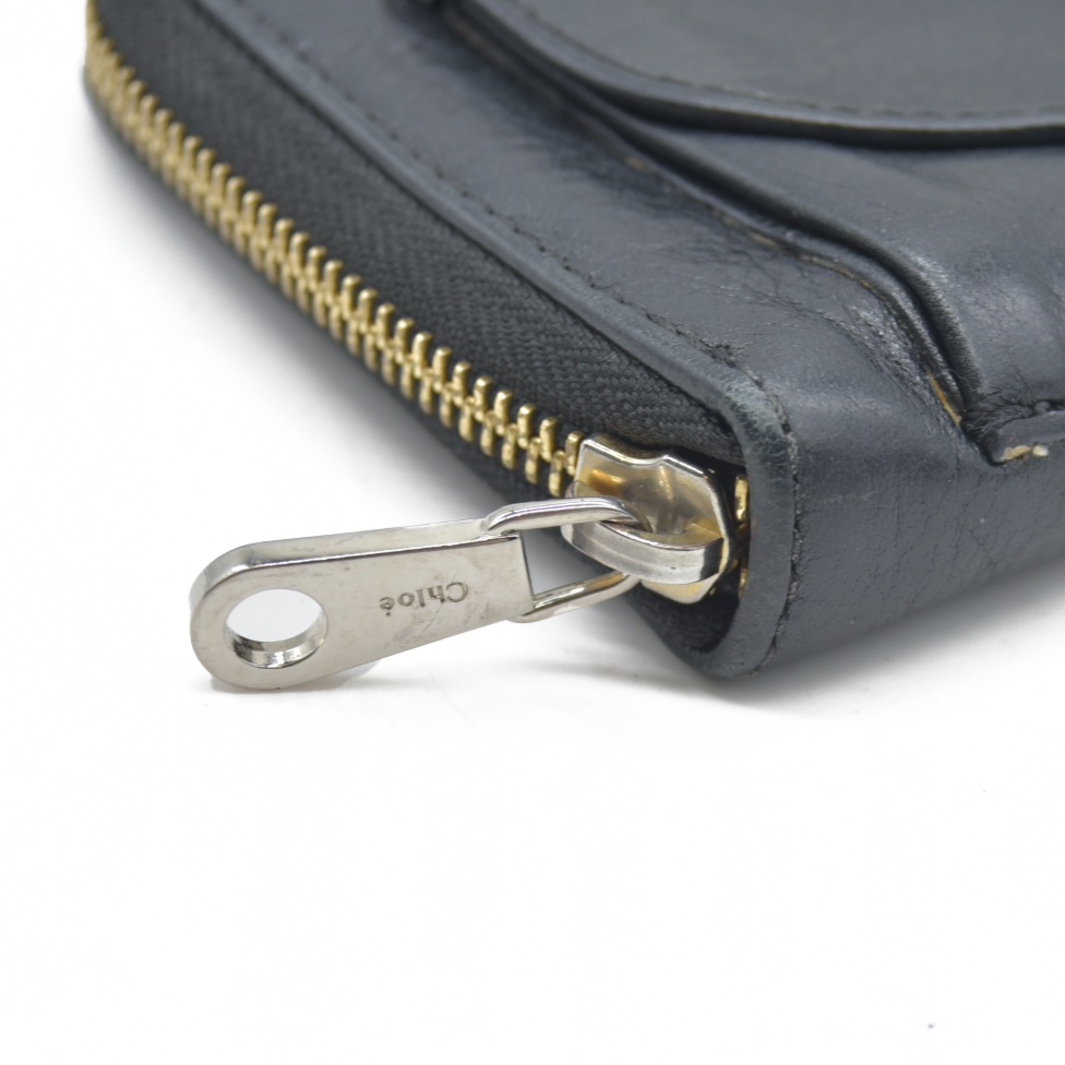 AUCTION $550 Chloe Lily Leather Zip Around Long Wallet Purse Black