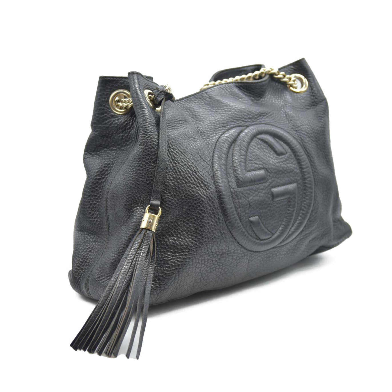 Gucci Pebbled Calfskin Medium Soho Chain Shoulder Bag Black