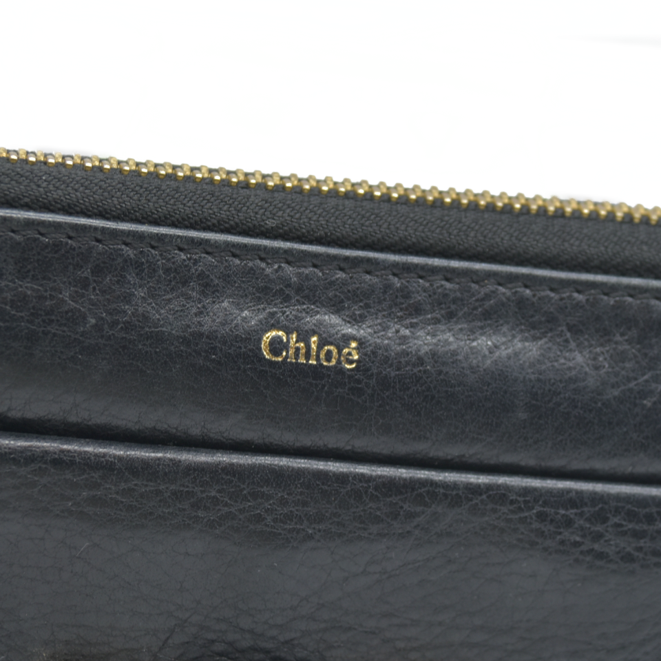 AUCTION $550 Chloe Lily Leather Zip Around Long Wallet Purse Black