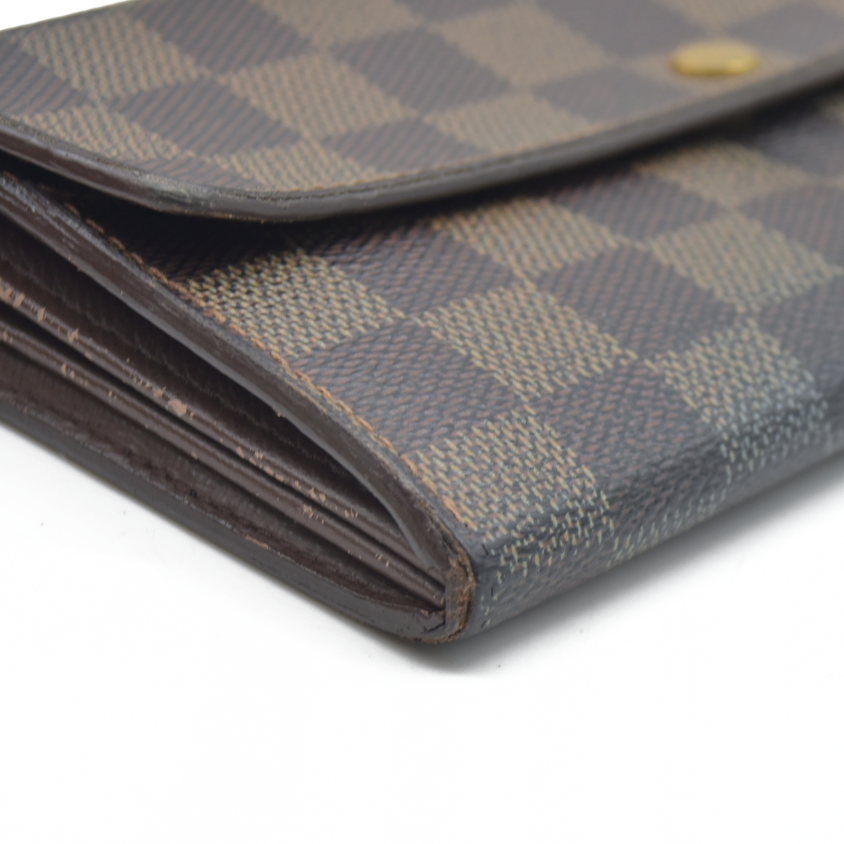 AUCTION $725 Louis Vuitton Damier Porte Feuille Sarah Long Bifold Wallet Brown CA0180
