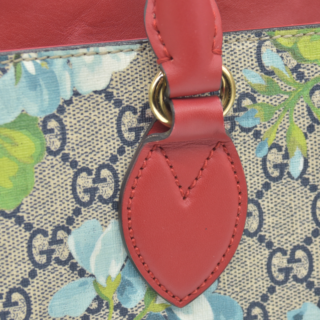 GUCCI GG Supreme Monogram Blooms Medium Zip Top Tote Beige Blue Navy Hibiscus Red CONSIGNMENT