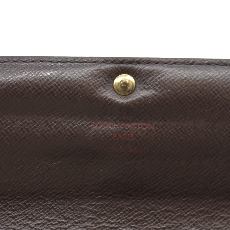 AUCTION $725 Louis Vuitton Damier Porte Feuille Sarah Long Bifold Wallet Brown CA0180
