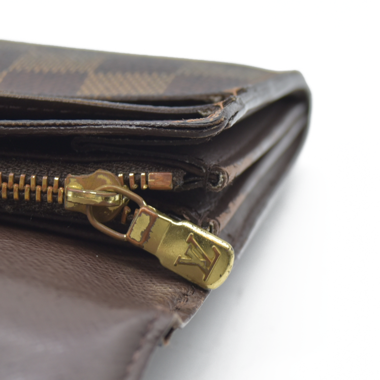 AUCTION $725 Louis Vuitton Damier Porte Feuille Sarah Long Bifold Wallet Brown CA0180