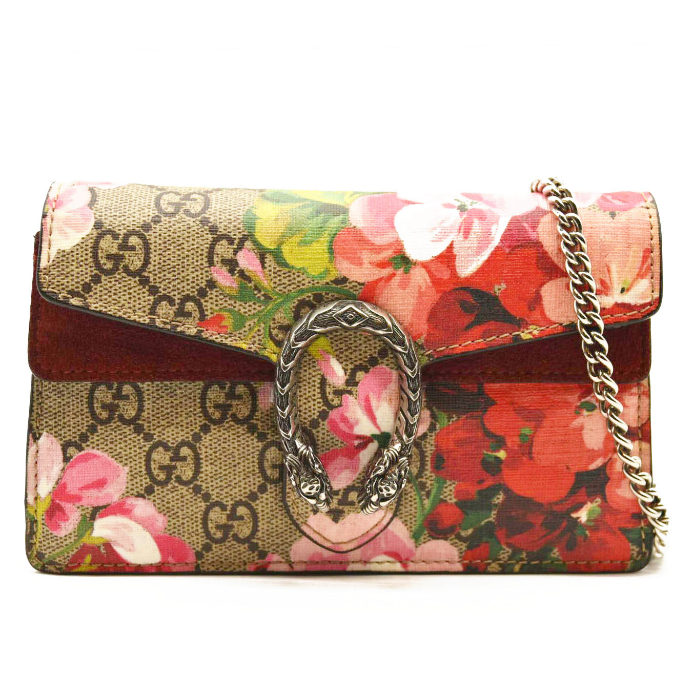 GUCCI  GG Supreme Monogram Blooms Super Mini Dionysus Shoulder Bag Beige Multicolor Dry Rose