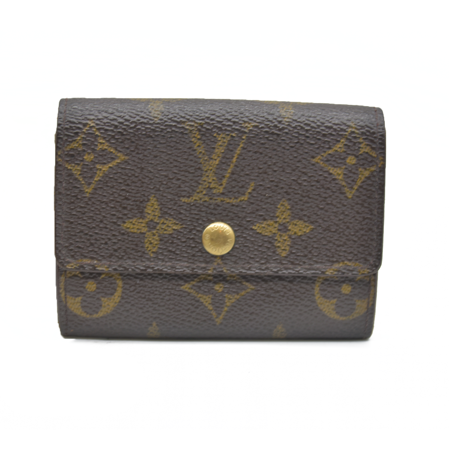 AUCTION $430 Louis Vuitton Monogram Porte Monnaie Plat Coin Purse Wallet Brown MI1917