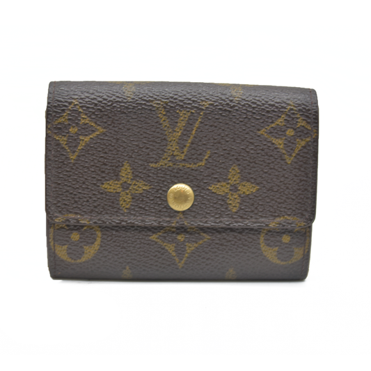 AUCTION $430 Louis Vuitton Monogram Porte Monnaie Plat Coin Purse Wallet Brown MI1917