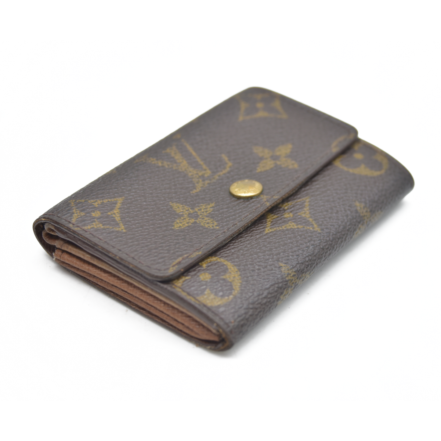 AUCTION $430 Louis Vuitton Monogram Porte Monnaie Plat Coin Purse Wallet Brown MI1917