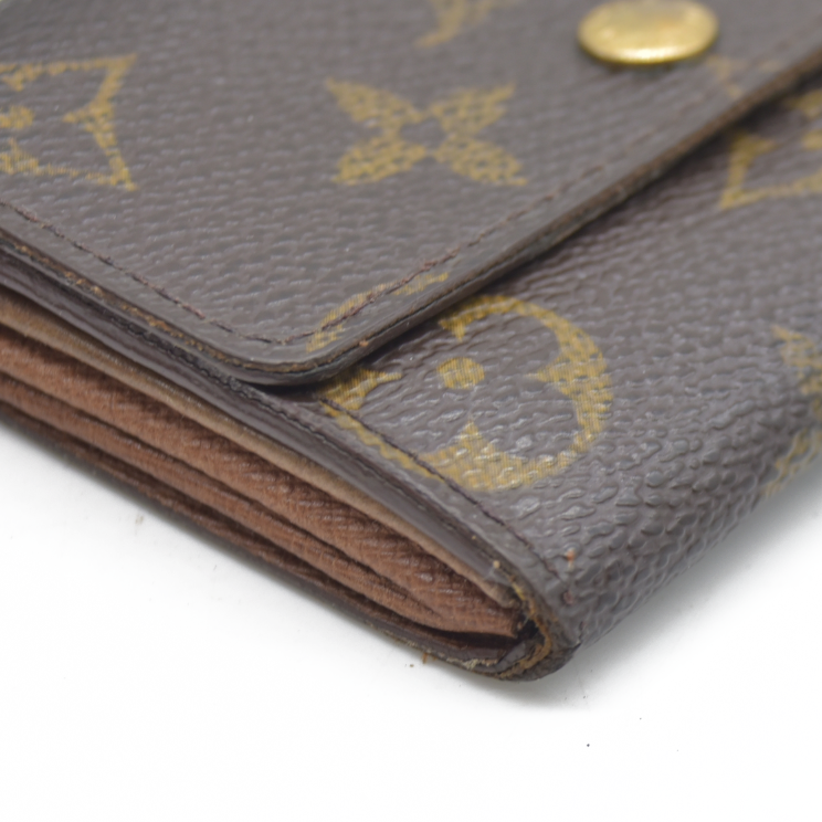 AUCTION $430 Louis Vuitton Monogram Porte Monnaie Plat Coin Purse Wallet Brown MI1917
