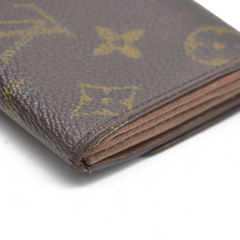AUCTION $430 Louis Vuitton Monogram Porte Monnaie Plat Coin Purse Wallet Brown MI1917