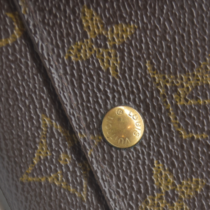 AUCTION $430 Louis Vuitton Monogram Porte Monnaie Plat Coin Purse Wallet Brown MI1917