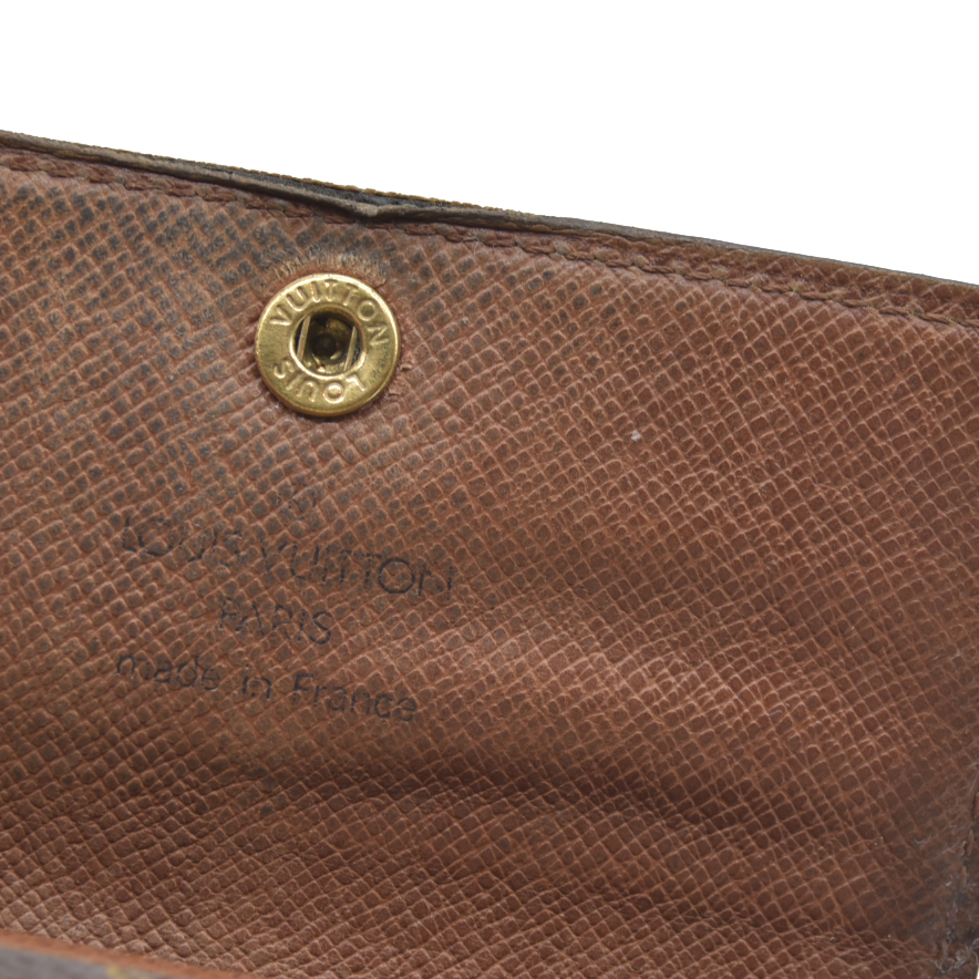 AUCTION $430 Louis Vuitton Monogram Porte Monnaie Plat Coin Purse Wallet Brown MI1917