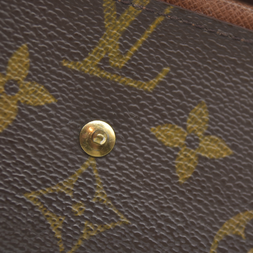 AUCTION $430 Louis Vuitton Monogram Porte Monnaie Plat Coin Purse Wallet Brown MI1917