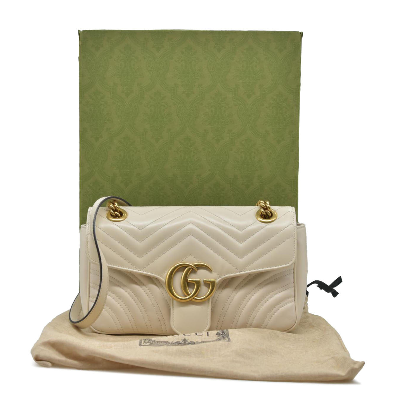 $2850 Gucci Calfskin Matelasse Small GG Marmont Shoulder Bag White CONSIGNMENT